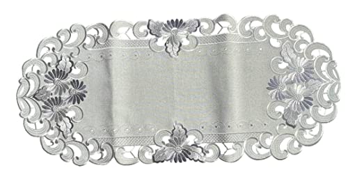 Tischläufer Tischdecke Mitteldecke Tischband gestickt Blumen Silber Grau (40x90 cm) von Westernlifestyle