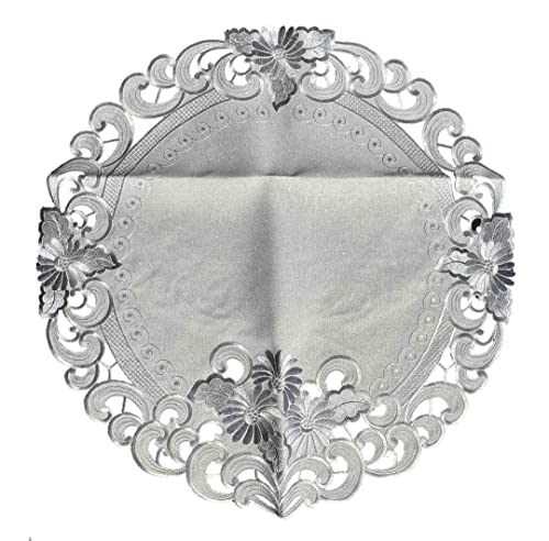 Tischläufer Tischdecke Mitteldecke Tischband gestickt Blumen Silber Grau (60 rund) von Westernlifestyle