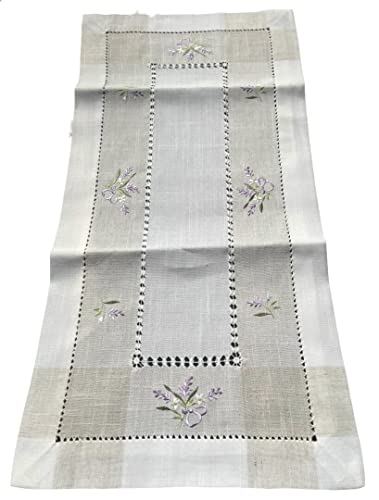 Tischläufer Tischdecke Mitteldecke Tischband gestickt Lavendel Weiss Beige (35 x 70 cm) von Westernlifestyle
