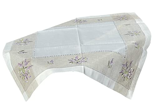 Tischläufer Tischdecke Mitteldecke Tischband gestickt Lavendel Weiss Beige (85 x 85 cm) von Westernlifestyle