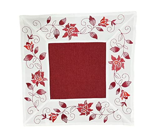 Tischläufer Tischdecke Mitteldecke Tischband gestickt Rosen Rot Weiss Silber Grau (30 x 30, Rot/Weiss) von Westernlifestyle
