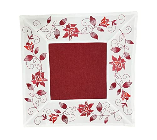 Tischläufer Tischdecke Mitteldecke Tischband gestickt Rosen Rot Weiss Silber Grau (40 x 40, Rot/Weiss) von Westernlifestyle