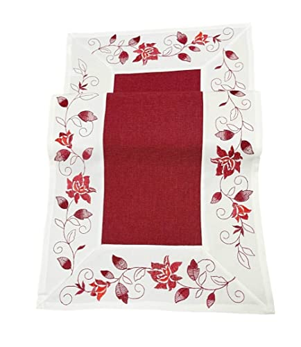 Westernlifestyle Tischläufer Tischdecke Mitteldecke Tischband gestickt Rosen Rot Weiss Silber Grau (45 x 110, Rot/Weiss) von Westernlifestyle