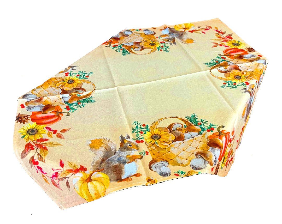 Westernlifestyle Mitteldecke Eichhörnchen Pilze Kürbis Herbstblätter 85 x 85 cm von Westernlifestyle