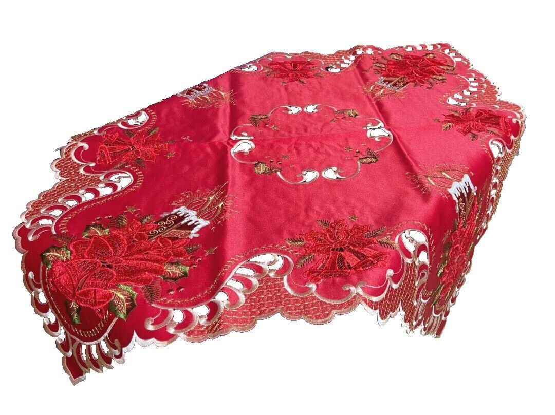 Westernlifestyle Mitteldecke Mit Spitze besetzte rot / goldene Weihnachtsdecke von Westernlifestyle