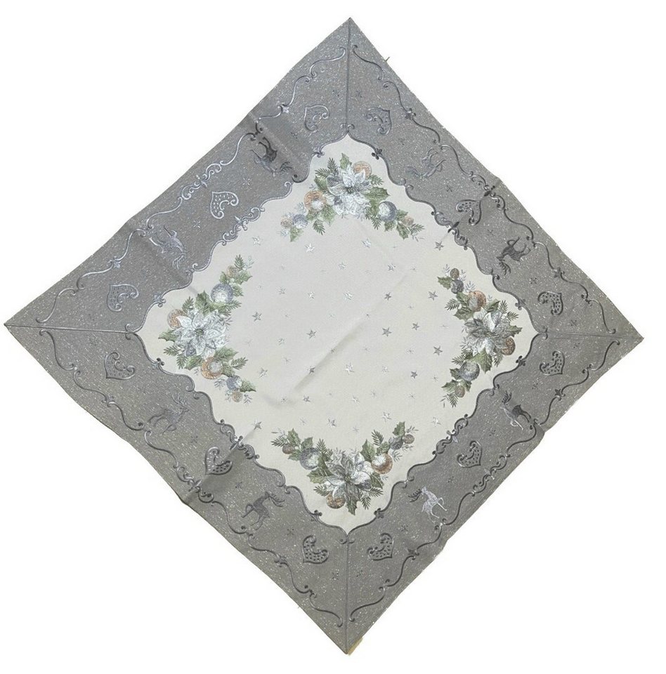 Westernlifestyle Mitteldecke Winterzauber Grau Weihnachtstischdecke mit Rentiermotiv Mitteldecke von Westernlifestyle