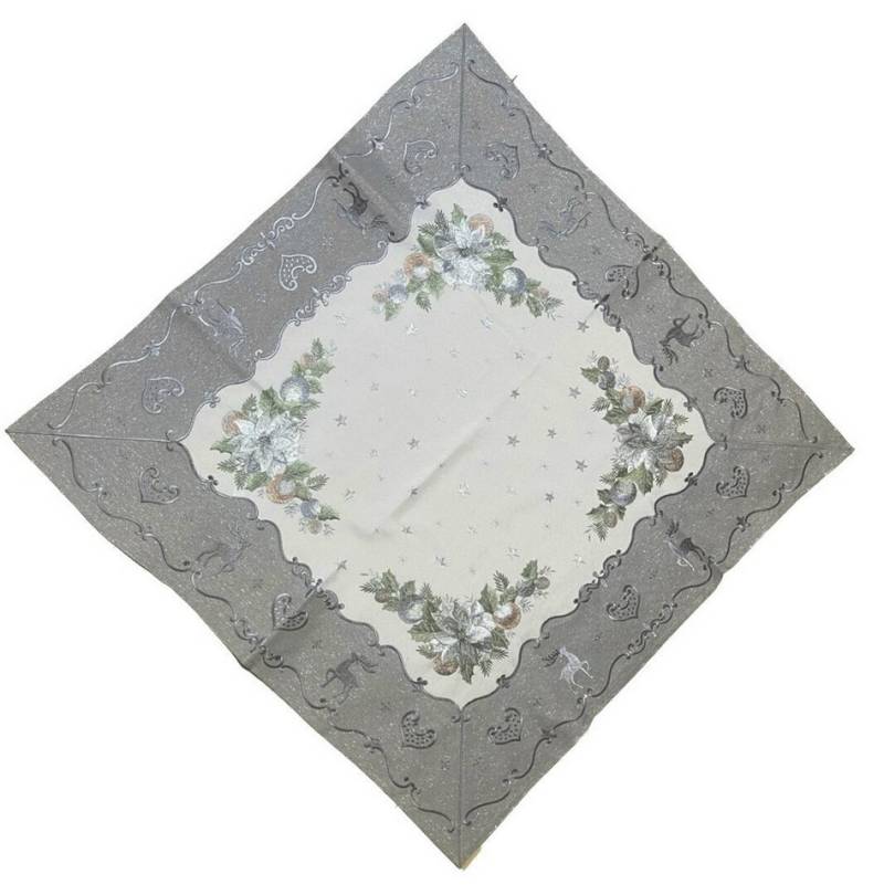 Westernlifestyle Mitteldecke Winterzauber Grau Weihnachtstischdecke mit Rentiermotiv Mitteldecke von Westernlifestyle