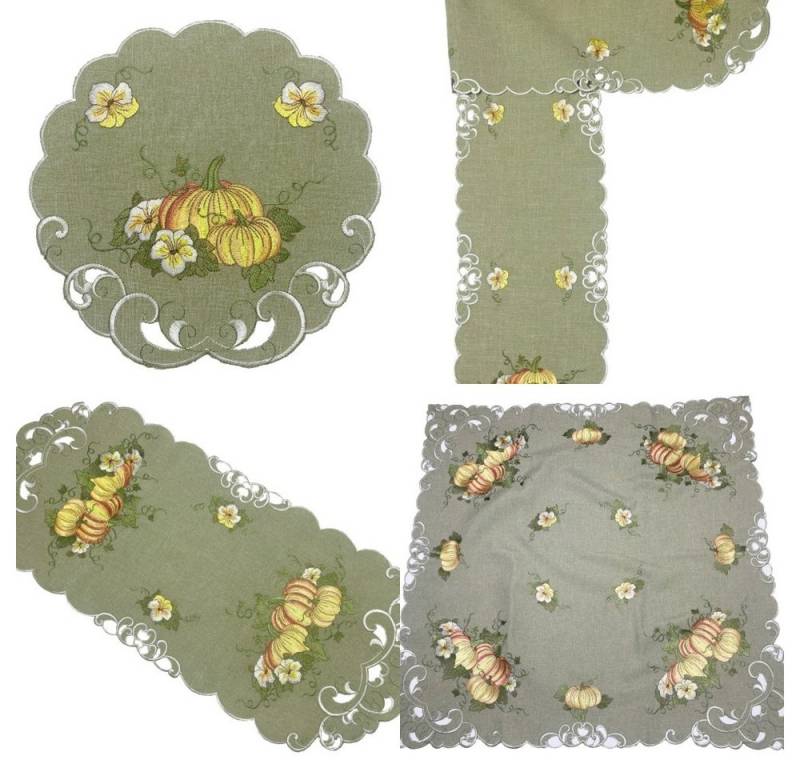 Westernlifestyle Tischdecke Orange Kürbisse und Blumen auf grünem Grund Tischläufer Mitteldecke von Westernlifestyle