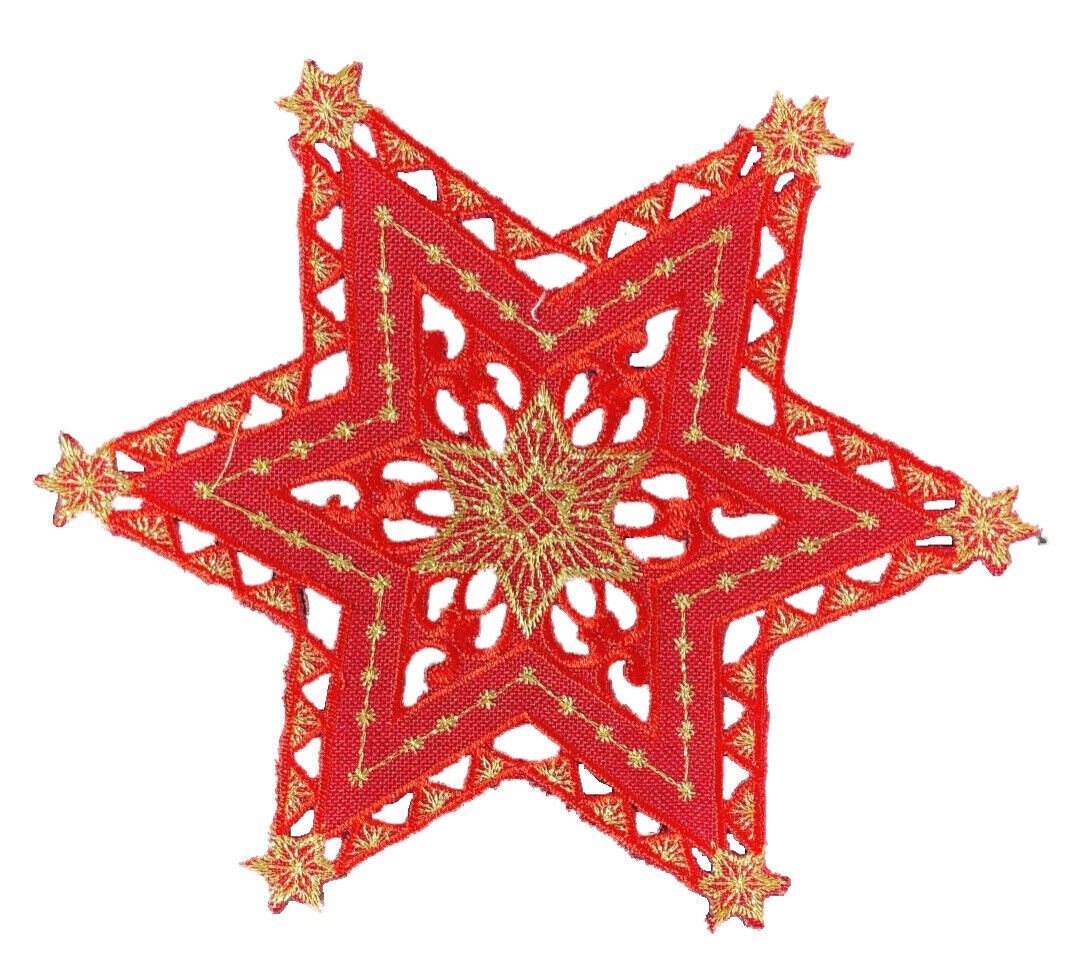 Westernlifestyle Tischdecke Rot / Gold Stern Weihnachtsdecke Deckchen Mitteldecke bestickt von Westernlifestyle