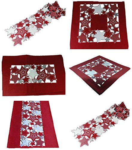 Westernlifestyle Tischläufer Tischdecke Mitteldecke Tischband Weihnachtsdecke gestickt Sterne Rot Silber grau (20 x 160 cm) von Westernlifestyle