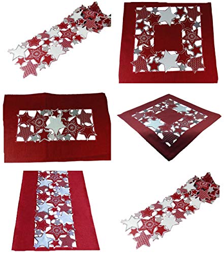 Westernlifestyle Tischläufer Tischdecke Mitteldecke Tischband Weihnachtsdecke gestickt Sterne Rot Silber grau (35 x 70 cm) von Westernlifestyle