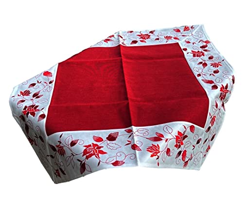 Westernlifestyle Tischläufer Tischdecke Mitteldecke Tischband gestickt Rosen Rot Weiss Silber Grau (85 x 85, Rot/Weiss) von Westernlifestyle