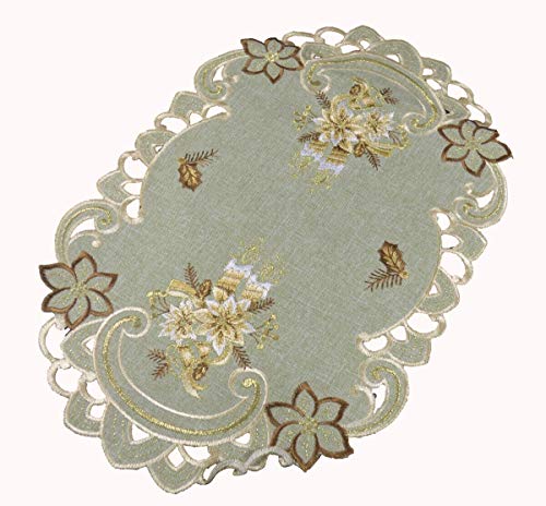 Westernlifestyle Tischläufer Tischdecke Mitteldecke Weihnachtsdecke gestickt mit Kerzen und Weihnachtsglocken Leinen-Optik beige Gold braun (30 x 45) von Westernlifestyle