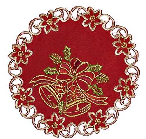 Westernlifestyle Tischläufer Tischdecke Mitteldecke Weihnachtsdecke gestickt mit Weihnachtsglocken rot Gold (20 cm rund) von Westernlifestyle