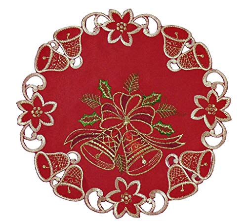 Westernlifestyle Tischläufer Tischdecke Mitteldecke Weihnachtsdecke gestickt mit Weihnachtsglocken rot Gold (30 cm rund) von Westernlifestyle