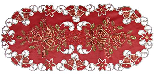 Westernlifestyle Tischläufer Tischdecke Mitteldecke Weihnachtsdecke gestickt mit Weihnachtsglocken rot Gold (40 x 90 cm) von Westernlifestyle