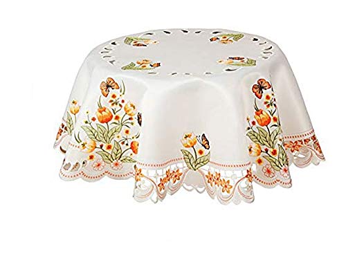 Westernranch Tischläufer Tischdecke Mitteldecke Osterdecke Frühling Tulpen Schmetterling orange Creme weiß (60 cm ∅) von Westernranch