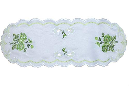 Westernranch Tischläufer Tischdecke Tischband Mitteldecke Rosen Blumen zart grün weiß gestickt (22 x 55 cm) von Westernranch