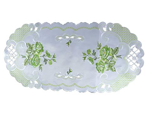 Westernranch Tischläufer Tischdecke Tischband Mitteldecke Rosen Blumen zart grün weiß gestickt (35 x 70 cm) von Westernranch