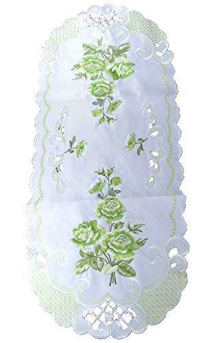Westernranch Tischläufer Tischdecke Tischband Mitteldecke Rosen Blumen zart grün weiß gestickt (40 x 90 cm) von Westernranch