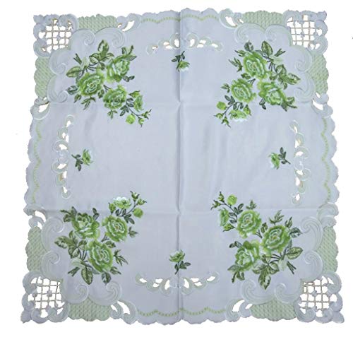 Westernranch Tischläufer Tischdecke Tischband Mitteldecke Rosen Blumen zart grün weiß gestickt (85 x 85 cm) von Westernranch