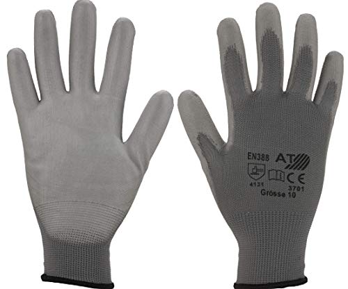 Arbeitshandschuhe - 12 Paar Rutschfeste Montagehandschuhe Nahtlos, Reparaturen, Automobilindustrie, Feinarbeiten, Werkstatt Weiß, Schwarz, Grau, Gr. 10 (12 Paar) grau von Westerwald-Shop