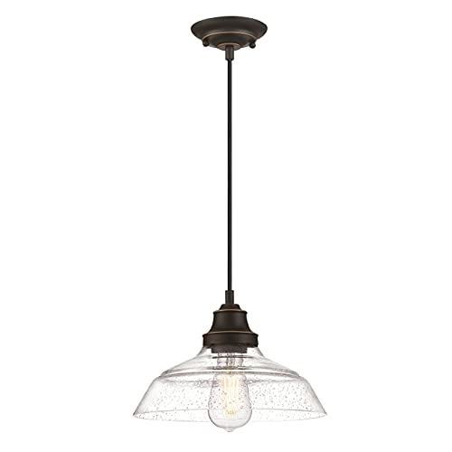 6116640 Einflammige Pendelleuchte Iron Hill von Westinghouse Lighting für Innenbereiche, Ausführung in geölter Bronze mit Akzenten, klares Antikglas von Westinghouse