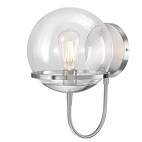 Westinghouse Lighting 6119240 Moderne einflammige Wandleuchte Marla Innenbereiche, Ausführung in gebürstetem Nickel, Klarglas von Westinghouse Lighting