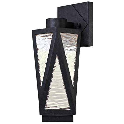 63747 Einflammige dimmbare LED-Wandleuchte Zion von Westinghouse Lighting für Außenbereiche, Ausführung in strukturiertem Eisen mit klarem Wasserglas von Westinghouse Lighting