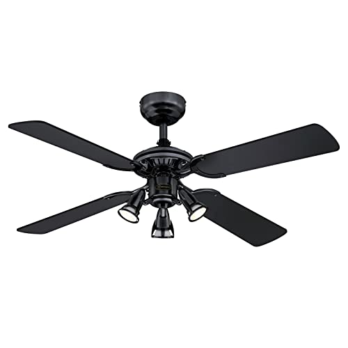 73061 Princess Euro, traditioneller 105 cm Deckenventilator mit Beleuchtung von Westinghouse Lighting, Ausführung in gebürstetem brüniertem Metall mit drei Strahlern von Westinghouse
