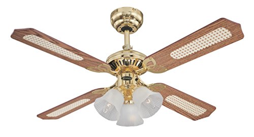 78199 Deckenventilator Princess Trio ,105 cm, aus poliertem Messing, für den Innengebrauch, Leuchtenset mit Milchglas von Westinghouse Lighting