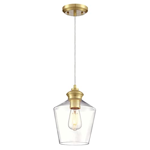 Westinghouse Lighting 6119640 Einflammige traditionelle Pendelleuchte Ramsey von Westinghouse Lighting für Innenbereiche, Ausführung in champagnerfarbenem Messing, Klarglas, Champagnerfarbenes Messing von Westinghouse Lighting