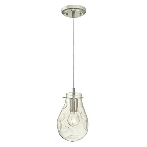 Westinghouse Lighting 6329140 A++ to E, Einflammige Pendelleuchte, Ausführung mit gebuchtetem Klarglas, Gebürstetes Nickel, 16 x 16 x 158 cm von Westinghouse Lighting