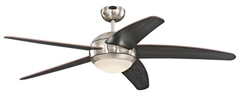 Westinghouse Lighting Bendan LED Deckenventilator mit Licht, Metall, 55 W, 132 x 132 x 36 cm, Ausführung in Seidenmattem Chrom mit Flügeln in Wengue von Westinghouse Lighting