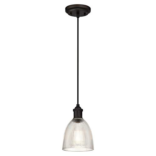 Westinghouse Lighting Einflammige Pendelleuchte, Ausführung geölte Bronze mit geriffeltem Klarglas, Glas, 1 W, 15 x 15 x 154 cm, 6338540 von Westinghouse