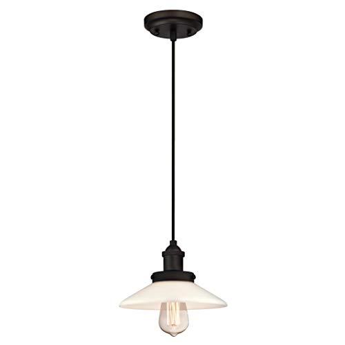 Westinghouse Lighting Einflammige Pendelleuchte, Ausführung geölte Bronze mit weißem Opalglas, Glas, 1 W, 23 x 23 x 145 cm 6349440 von Westinghouse Lighting