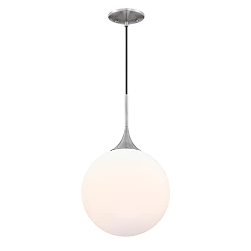 6119540 Moretti von Westinghouse Lighting, moderne einflammige dimmbare 12-Watt LED-Pendelleuchte, Ausführung in gebürstetem Nickel, mattes Opalglas. von Westinghouse
