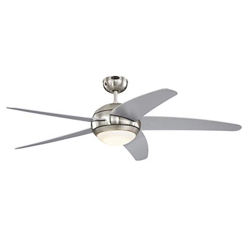 72069 Bendan LED 132 cm Deckenventilator mit fünf Flügeln, Ausführung seidenmattes Chrom mit Hammerschlag-Effekt, dimmbare LED-Leuchte mit Opalmilchglas, Fernbedienung enthalten von Westinghouse