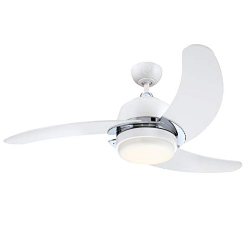 73040 Simone, moderner 122 cm LED-Deckenventilator mit Beleuchtung von Westinghouse Lighting, Ausführung in Weiß mit Akzenten in gebürstetem Nickel, Opalmilchglas 73040 Simone, moderner 122 cm LED-Deckenventilator mit Beleuchtung von Westinghouse Lighting, Ausführung in Weiß mit Akzenten in gebürstetem Nickel, Opalmilchglas von Westinghouse