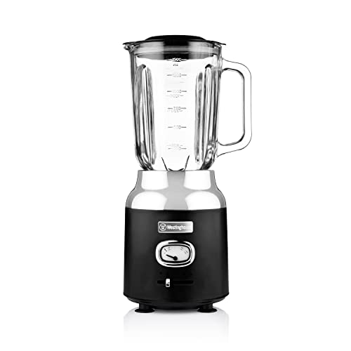 Westinghouse Retro Standmixer, 1.5 Liter Glasbehälter, 3 Geschwindigkeiten, Pulsfunktion, 6 flügliges Spezialmesser, Edelstahl, Rutschfeste Füße, BPA frei, 600 Watt, schwarz von Westinghouse