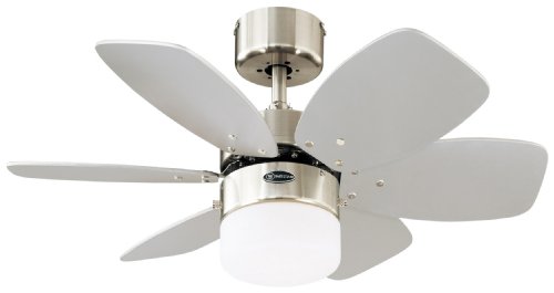 Westinghouse Lighting 76cm Deckenventilator Flora Royale mit Einzelleuchte und sechs Flügeln, Ausführung in seidenmattem mit Opalmilchglas, Ausführung in Seidenmattem mit Wendeflügeln in Silber/Weiß von Westinghouse Lighting