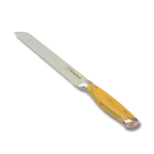 Westinghouse Brotmesser, Klingenlänge 20 cm, ergonomischer Bambus-Griff, 3-fach vernietet, 2,5 mm starke Edelstahl Klinge, sehr scharf, Profi Gebäckmesser, Küchenmesser von Westinghouse