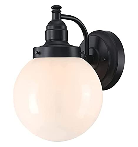 Westinghouse Lighting 6124040 Einflammige Wandleuchte Eddystone Vintage-Stil für Außenbereiche, Ausführung in Mattschwarz mit weißem Opalglas von Westinghouse