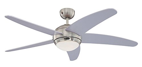 132 cm Deckenventilator Bendan 72220 mit Einzelleuchte und fünf Flügeln, Ausführung in seidenmattem Chrom mit Opalmilchglas von Westinghouse Lighting