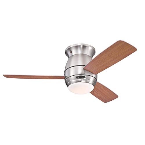Westinghouse Lighting Deckenventilator Halley, 122 x 122 x 350 cm, Ausführung in Gebürstetem Nickel mit Wendeflügeln in Verwittertertem Ahorn/Dunkle Kirsche von Westinghouse