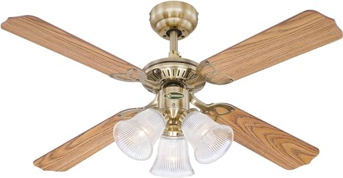 Westinghouse Lighting Princess Trio Deckenventilator Messing antik, 105 cm Durchmesser 7826540, Eiche/Mahogani, E14 von Westinghouse