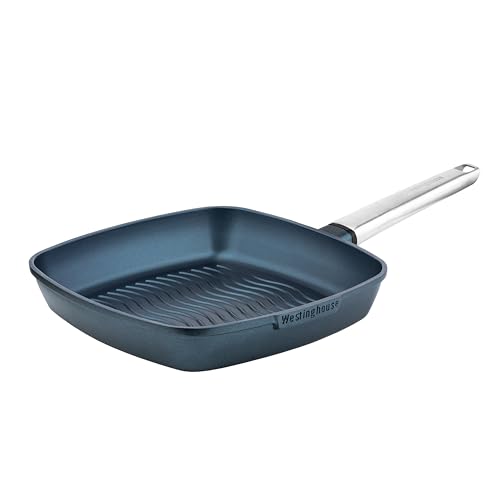 Westinghouse PERFORMANCE SERIES Grillpfanne, Große Bratpfanne 28 cm mit Edelstahl-Griff für Induktion, Grill & alle Herdarten, Beschichtete Pfanne, Ofenfest & Spülmaschinenfest, Aluminium, Blau von Westinghouse