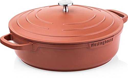 Westinghouse PERFORMANCE SERIES Schmorpfanne Hoher Rand - 28cm Servierpfanne Induktion - Pfanne mit Deckel für alle Herdarten & Backofenfest - Einschliesslich Griffhalter - Rot, WCCC0095L28OR von Westinghouse