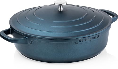 Westinghouse PERFORMANCE SERIES Schmorpfanne mit Deckel, Große Bratpfanne 32 cm für Induktion & alle Herdarten, Beschichtete Pfanne mit Griff, Hoher Rand, Ofenfest & Spülmaschinenfest, Blau von Westinghouse