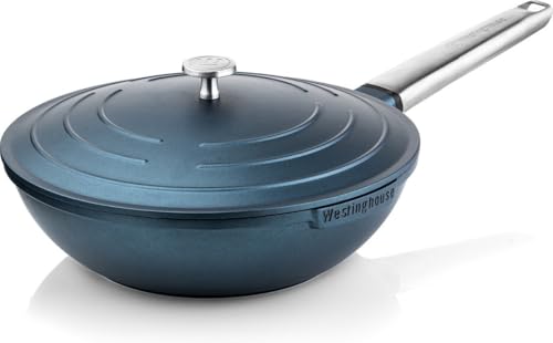 Westinghouse PERFORMANCE SERIES Wok Pfanne mit Deckel, Beschichtete Pfanne 28 cm mit Edelstahl-Griff, Bratpfanne Induktion, Für jeden Herd, Non Stick Pan, Ofenfest & Spülmaschinenfest, Blau von Westinghouse